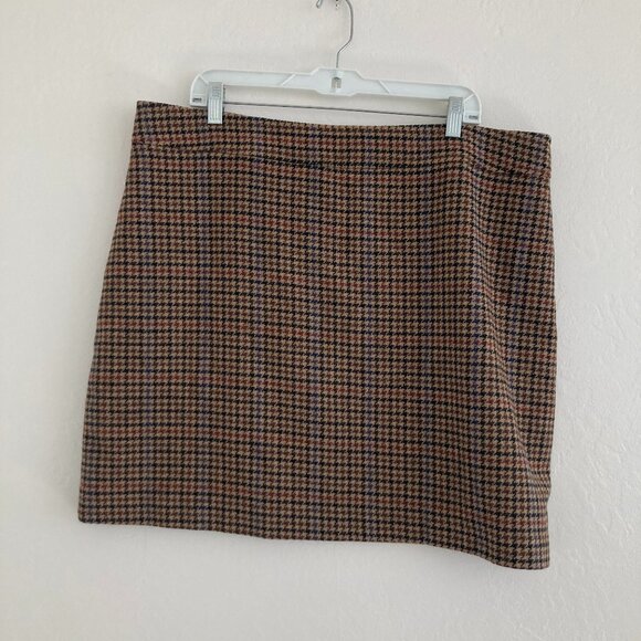 J Crew Factory Wool Blend Houndstooth Mini Skirt Brown Preppy Academia Size 18 - Picture 2 of 9